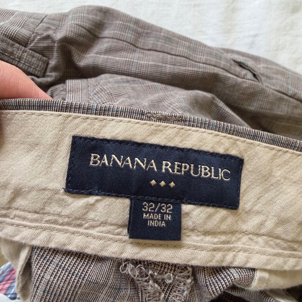 Bundle Lot 2 Banana Republic 32x32 Brown Plaid Cotton Chino Trousers Pants - Picture 6 of 16